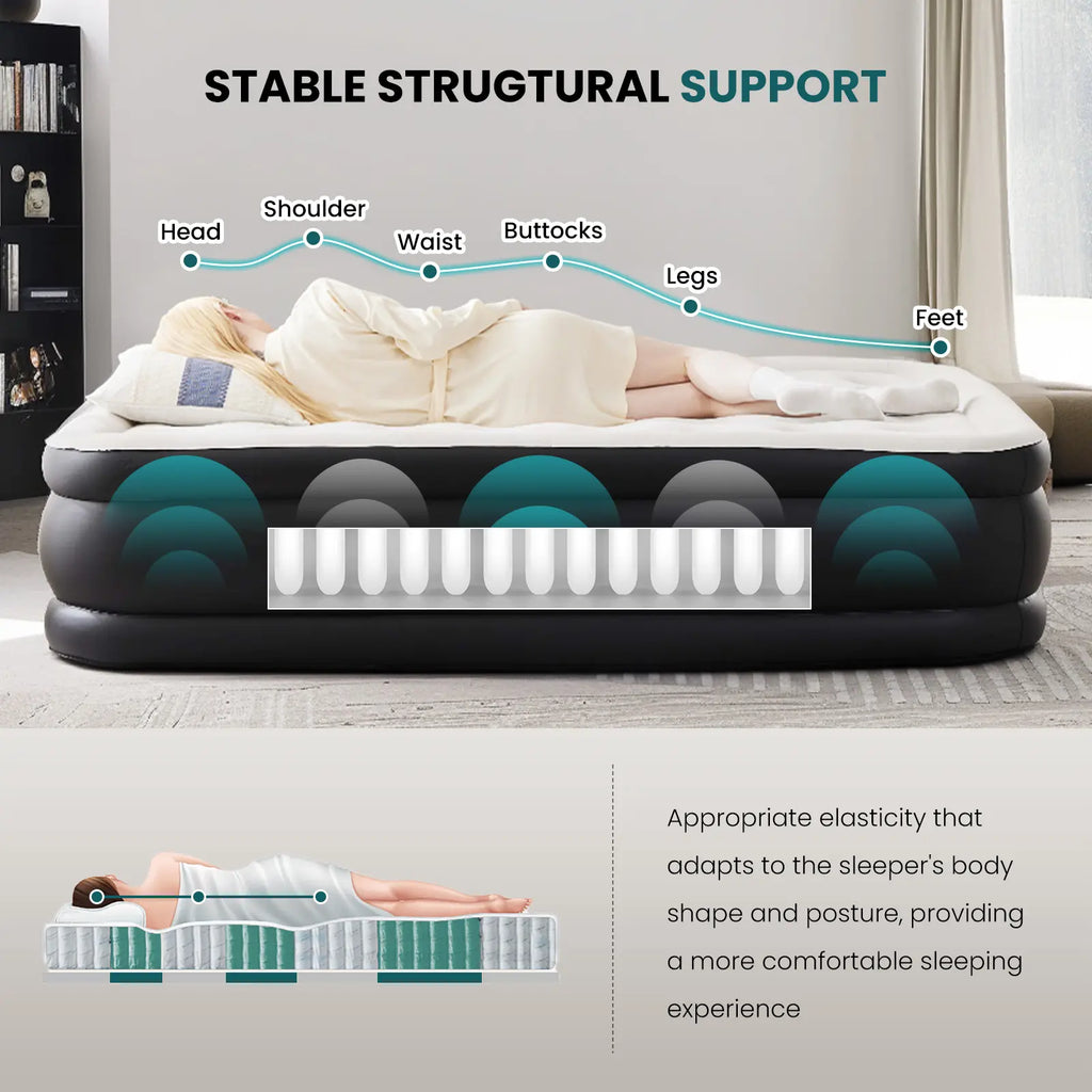 Air Mattress - Inflatable Blow up Mattress Airbed with Built-In Pump, Double Height, Adjustable Portable for Home or Camping