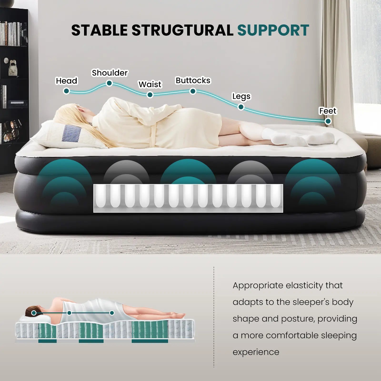 Air Mattress - Inflatable Blow up Mattress Airbed with Built-In Pump, Double Height, Adjustable Portable for Home or Camping