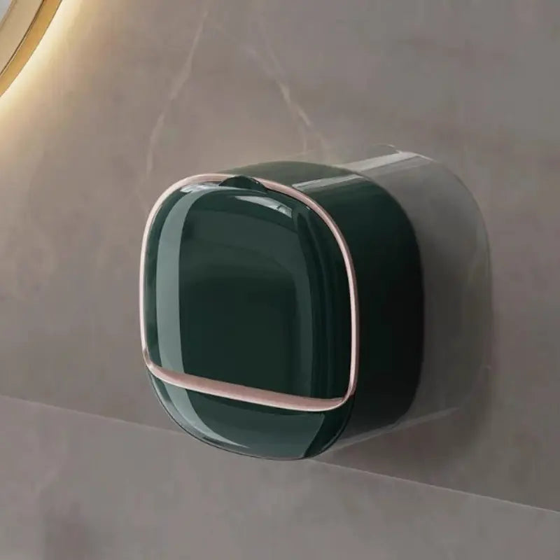 Wall-Mounted Soap Dish with Drainage Box - Waterproof Soap Holder for Shower with Flip Lid, Punch-Free Design to Keep Soap Bars Dry