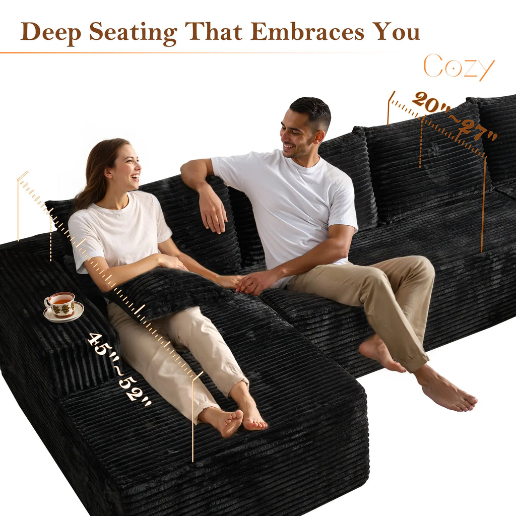 【Summer Vibes】Xizzi 135" U-Shape Sectional Cloud Couch with Chaise Modular Deep Seating Sofa, Premium High-Density Foam & Plush Corduroy, Upholstered Soft Couch, Modern Living Room Furniture Durable Comfortable Design, No Assembly Required