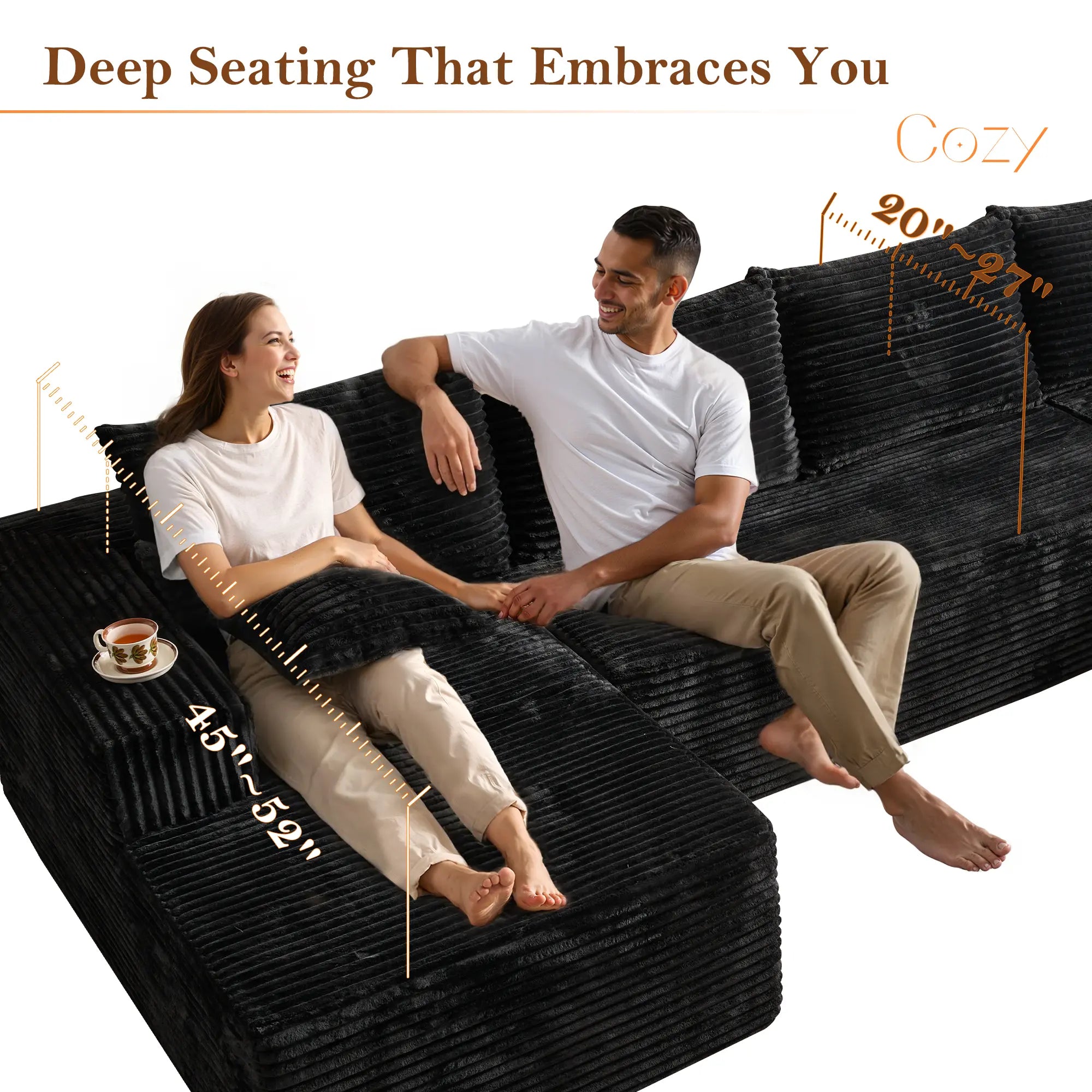 【Summer Vibes】Xizzi 135" U-Shape Sectional Cloud Couch with Chaise Modular Deep Seating Sofa, Premium High-Density Foam & Plush Corduroy, Upholstered Soft Couch, Modern Living Room Furniture Durable Comfortable Design, No Assembly Required
