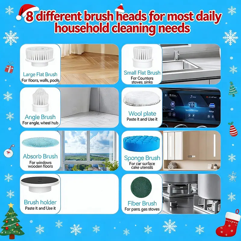 【Mother'S Day Gift】Electric Spin Scrubber Cordless Shower Scrubber with Lpx7Waterproof Brush Multi-Surface Uselong Battery Life 3 Adjustable Speed Extendable Handle 9Replaceable Brush Heads Multi-Purpose Cleaning Kit Forbathroom Kitchen Utensils, Cool Te