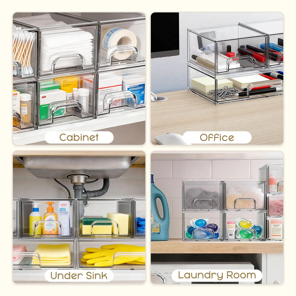Criusia Stackable Storage Drawers, Transparent Plastic Storage Boxes, Suitable for Storing Baby Products, Bottles, Cosmetics, and for Use in Dressing Tables, Bathrooms, Cabinets, and Storage Rooms. Bpa-Free, Safe and Reliable.