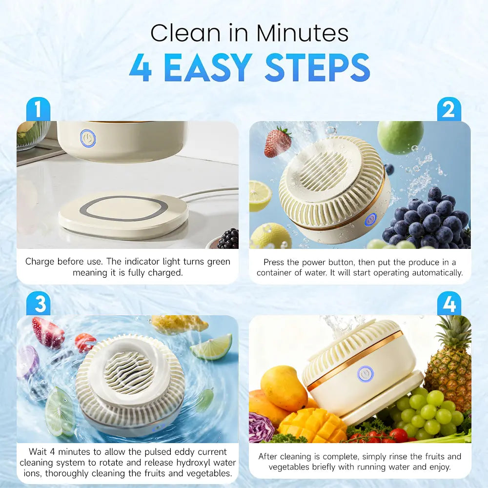 Ydroxyl Ion Fruit & Vegetable Washer - Deep Clean for Produce, Meat & Seafood,Rotatable Fruit and Vegetable Purifier Removes Surface Dirt & Residues Naturally,Portable Kitchen Helper
