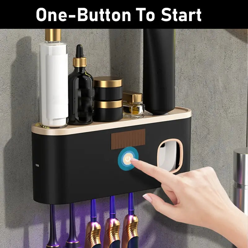 Smart UV Toothbrush Sterilizer with Automatic Toothpaste Dispenser, Wall-Mounted Multifunctional Toothbrush Holder, Intelligent Electric Toothbrush Stand for Home Bathroom Use.