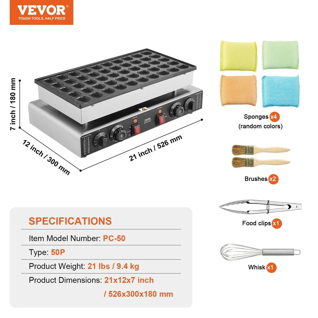 【Father'S Day】Vevor 50PCS 43Mm Mini Dutch Pancake Maker Commercial Dorayaki Baker 1700W