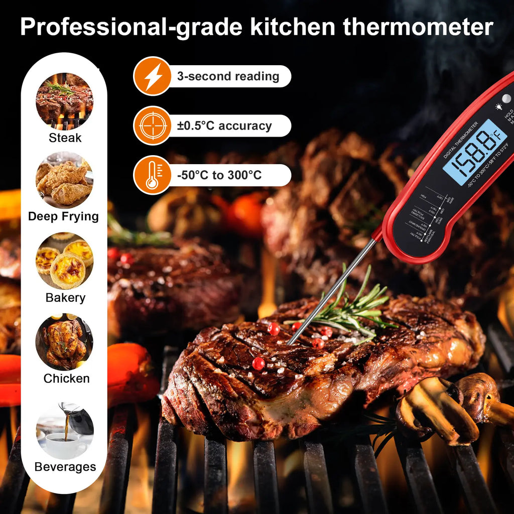 Professional-Grade Instant-Read Meat Thermometer Measures Temperature in Just 3 Seconds Features Backlit Display Waterproof Ideal for Cooking Grilling and Baking Perfect Kitchen Gift for Men Fathers and Mothers