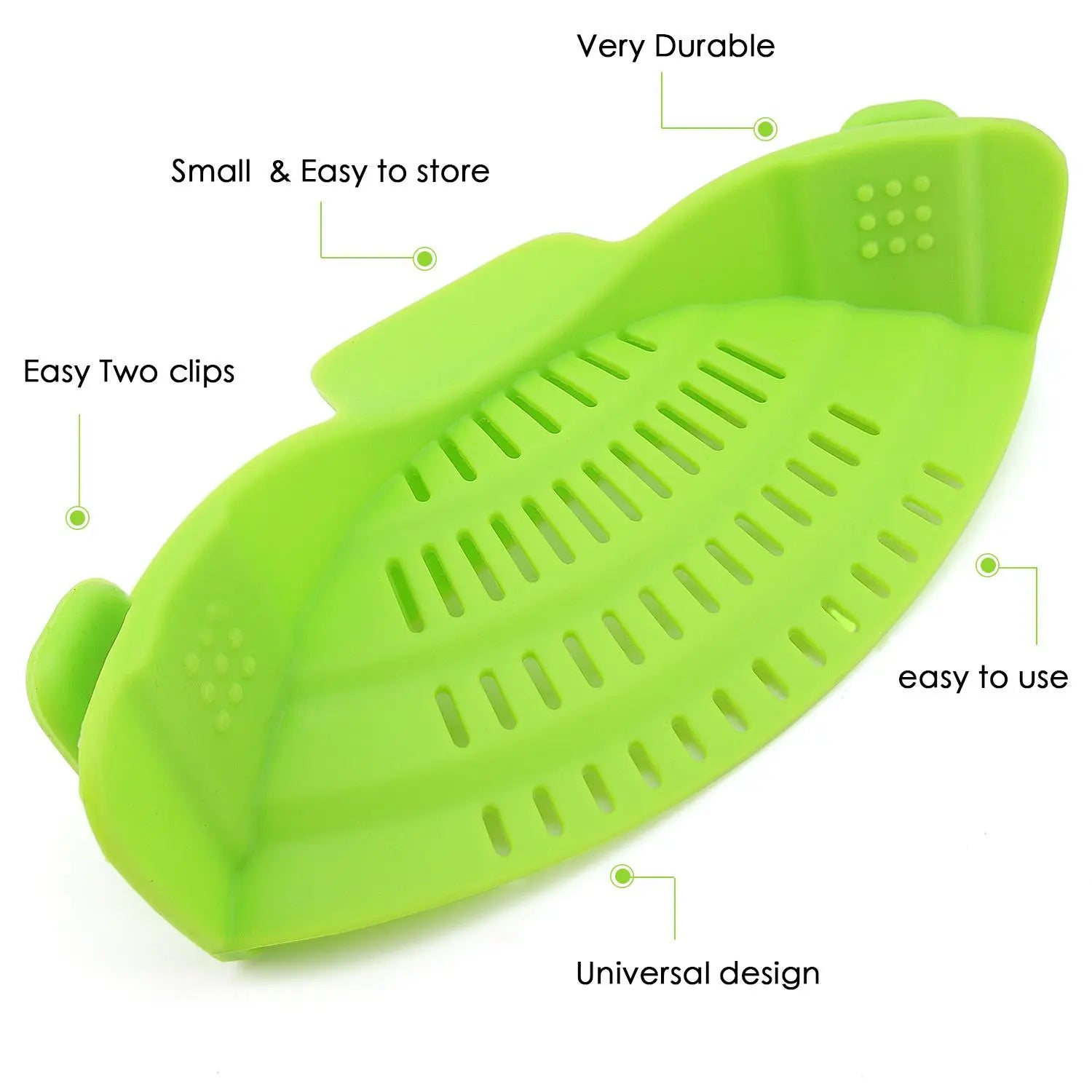 Silicone Pasta Strainer Clip-On for Pots and Pans - Heat Resistant Colander for Vegetables and Noodles - Kitchen Gadgets for Cooking - Space-Saving Design - Gray