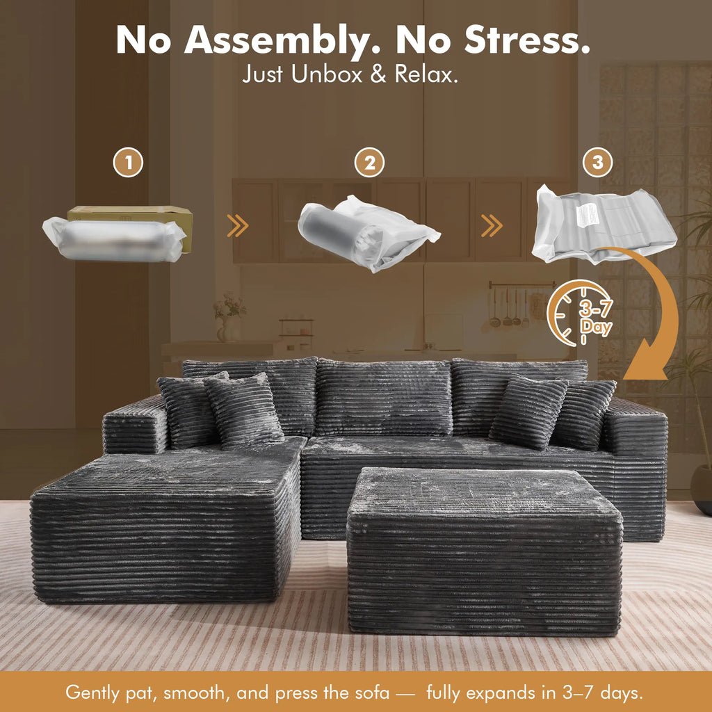 【Summer Vibes】Xizzi 108" Oversized Modular Cloud Sectional Sofa Set, L/U Shaped Boneless Couch High-Density Foam Plush Corduroy Deep Seat Sofa Bed for Living Room Bedroom, No Assembly Required