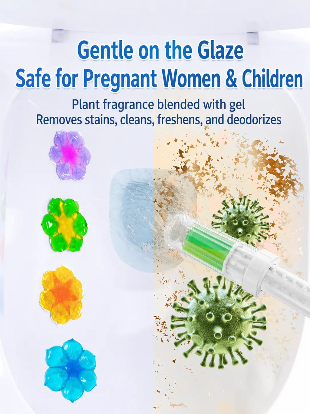 Toilet Flower Gel Stamp, Dual-Color Toilet Bowl Cleaner Gel, Long-Lasting Fresh Scent, Deodorizing Toilet Freshener for Bathroom, 4+1 Value Pack