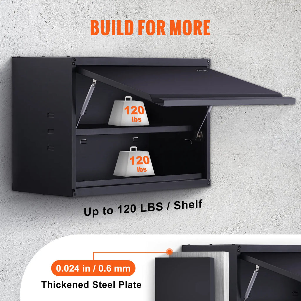 【Fathersdaygift】Vevor Metal Storage Cabinet, 120Lbs Load Capacity per Shelf, 20'' Tall Wall-Mounted Powder-Coating Steel Garage Cabinet with Adjustable Shelf, Press to Lock & Open Door, Perfect for Office Home Garage, Adjustable Side Cabinet