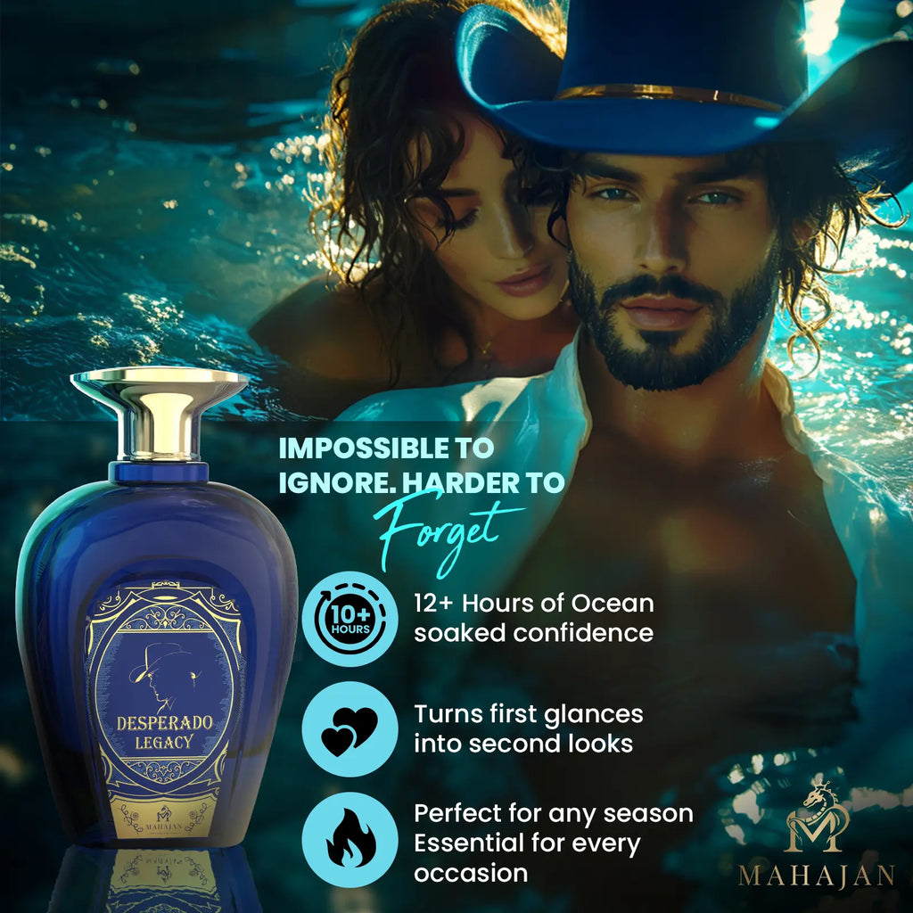 Mahajan Desperado Legacy Eau De Parfum – Ocean Fresh & Addictively Sweet Cologne – Powerful Head-Turning Long-Lasting Luxury Pefume for Men (3.4 Oz)