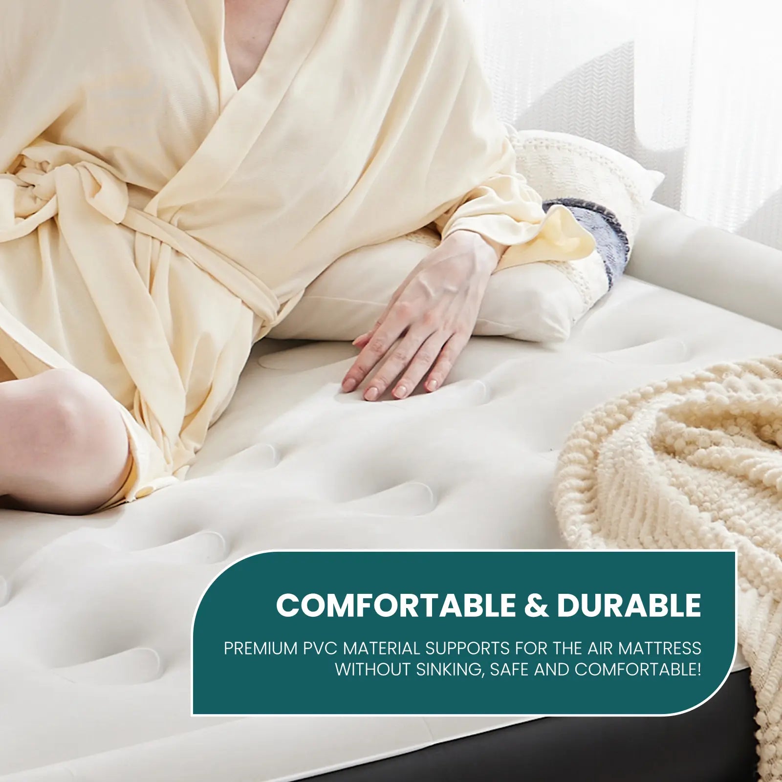 Air Mattress - Inflatable Blow up Mattress Airbed with Built-In Pump, Double Height, Adjustable Portable for Home or Camping