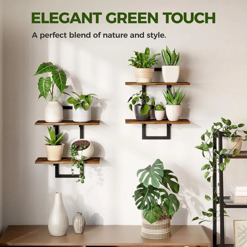Bamworld 2-Pack Brown Wooden Wall Planters - Hanging Mount Shelves, Indoor Plant Holder, Living Room Wall Decor, Unique Accent