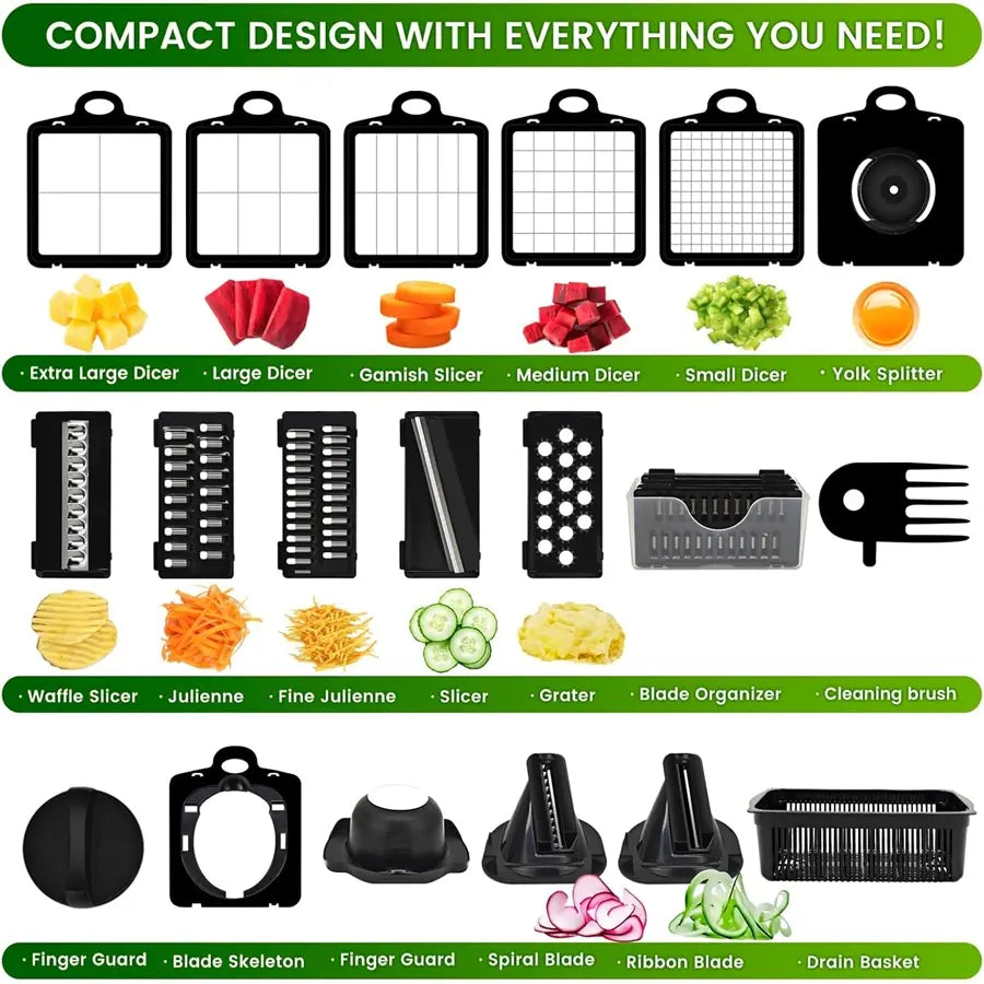 22 in 1 26In1 15In1 Vegetable Chopper with Container, 1 Set Vegetable Slicer Set, Household Multifunctional Vegetable Chopper, Fruit & Vegetable Utensils for Home Kitchen, Vegetable Cutting Slicer [Package List as Picture Shown]
