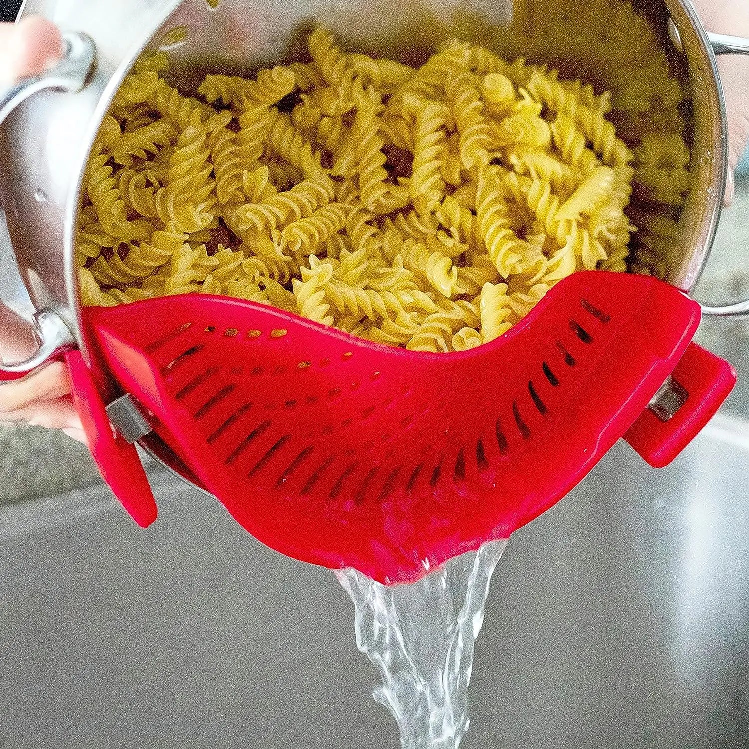 1 Piece Silicone Pot Filter Pasta Strainer with Adjustable Clips, Fruit Vegetable Food Strainer Kitchen Drain Sifter
