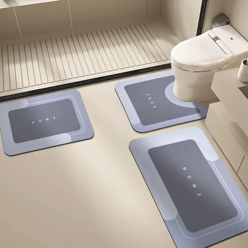 3PCS Absorbent Bath Mat Magic Rug Sets, Quick Drying Bath Mat Non-Slip Floor Rug Rubber Backed for Bathroom Kitchen Shower Sink (16.9''X23.6''+19.7''X23.6''+19.7''X31.9'',Light Blue) Diatomite Bath Mat Bath Textiles