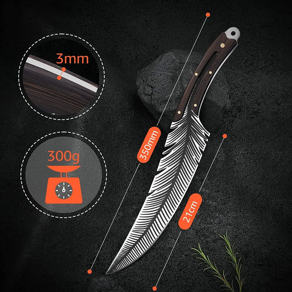 Huusk Professional Chef Knife-Hand-Forged High Carbon Steel Boning Knife, Sharp Feather Blade for Meat, Steak & Pineapple with Wooden Handle & Sheath– Perfect Father'S Day Gift!