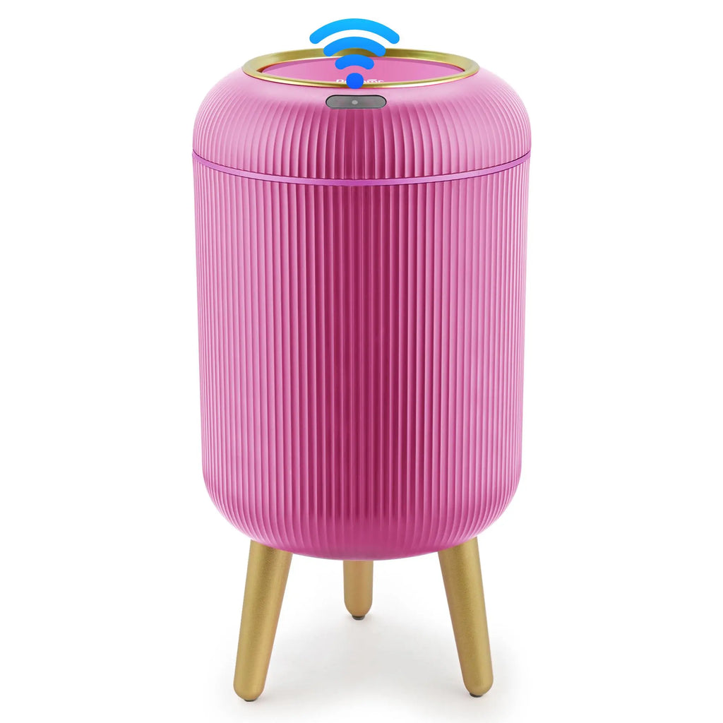 Pukomc Smart Sensor Waterproof Trash Can - Flip Top, Cute Nordic Style Design Springtok Homewares Space Saving Bins White Automatic Dispenser Bathroom Accessories