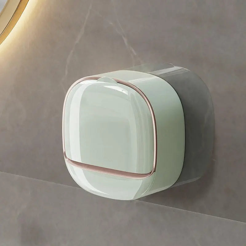 Wall-Mounted Soap Dish with Drainage Box - Waterproof Soap Holder for Shower with Flip Lid, Punch-Free Design to Keep Soap Bars Dry
