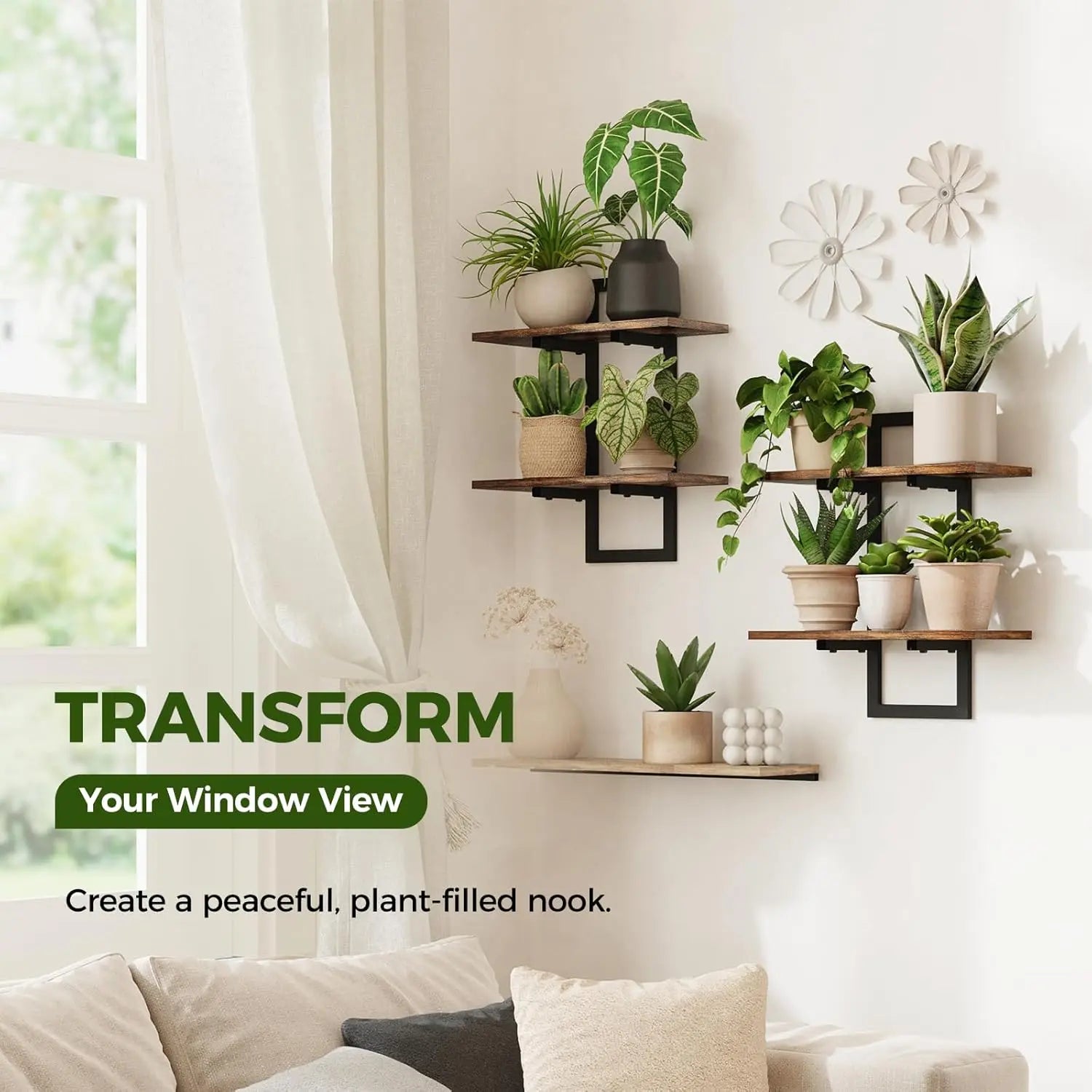 Bamworld 2-Pack Brown Wooden Wall Planters - Hanging Mount Shelves, Indoor Plant Holder, Living Room Wall Decor, Unique Accent