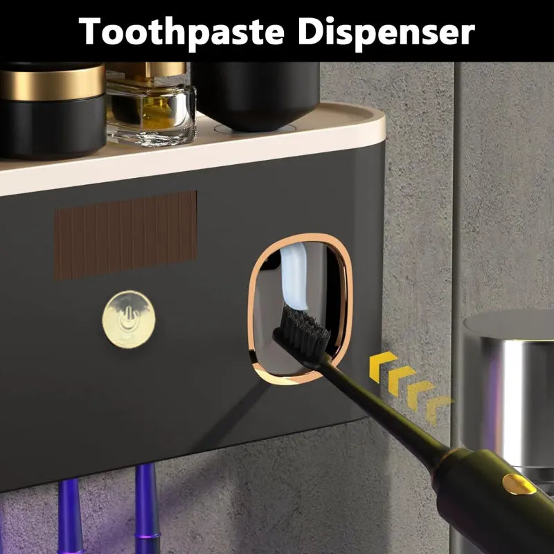 Smart UV Toothbrush Sterilizer with Automatic Toothpaste Dispenser, Wall-Mounted Multifunctional Toothbrush Holder, Intelligent Electric Toothbrush Stand for Home Bathroom Use.