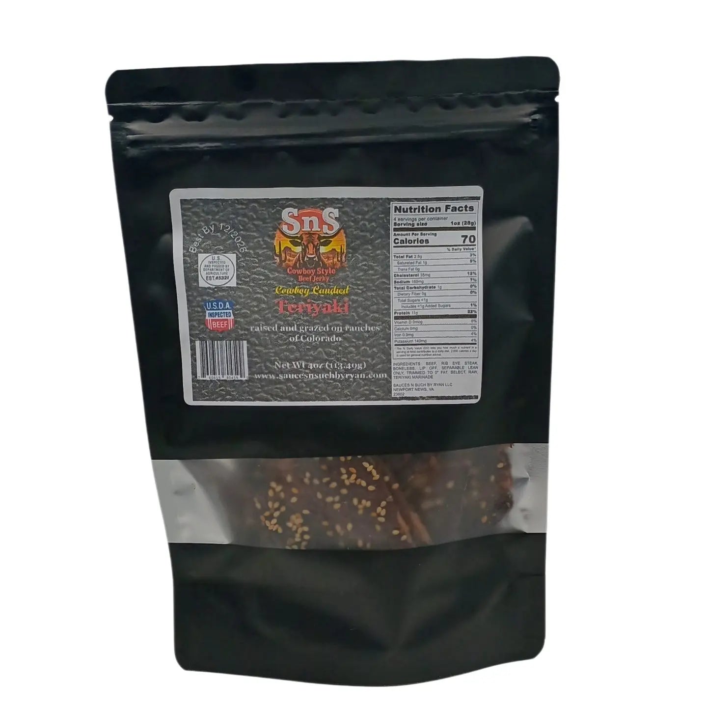 The Boss'S Fresh Beef Jerky Teriyaki Blend 4Oz - Sesame Teriyaki Marinated Wagyu Style Candied Beef Snack Meat Flavor - Dried High Protein