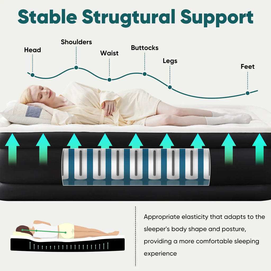 Air Mattress - Inflatable Blow up Mattress Airbed with Built-In Pump, Double Height, Adjustable Portable for Home or Camping