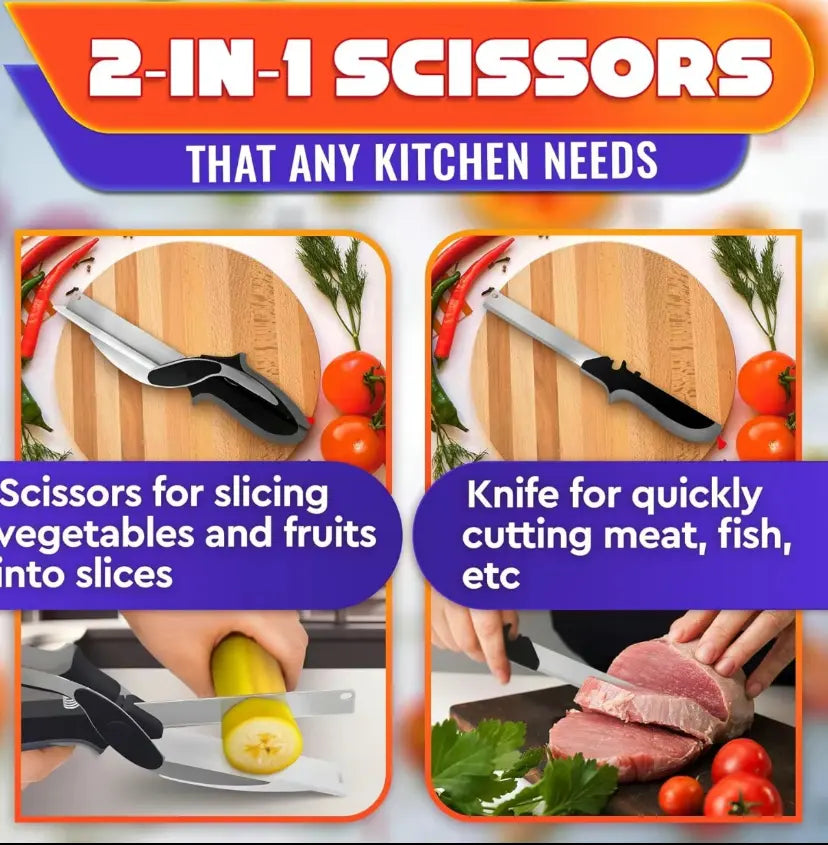 Father'S Day Gift 2 in 1 Kitchen Scissors for Food- Multi-Functional Stainless Steel Blade & Plastic Cutting Board Scissors with Safety Lock | 9.6"Fruit & Vegetable Cutter -Easy-To-Use Kitchen Shears for Meat, Bbq,Cheese, Easy-To-Clean,Holiday Gift