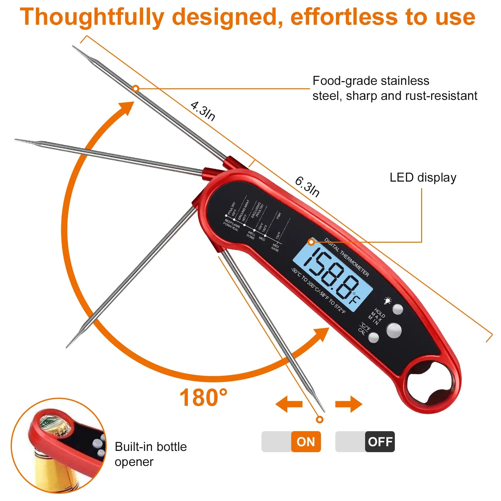 Professional-Grade Instant-Read Meat Thermometer Measures Temperature in Just 3 Seconds Features Backlit Display Waterproof Ideal for Cooking Grilling and Baking Perfect Kitchen Gift for Men Fathers and Mothers