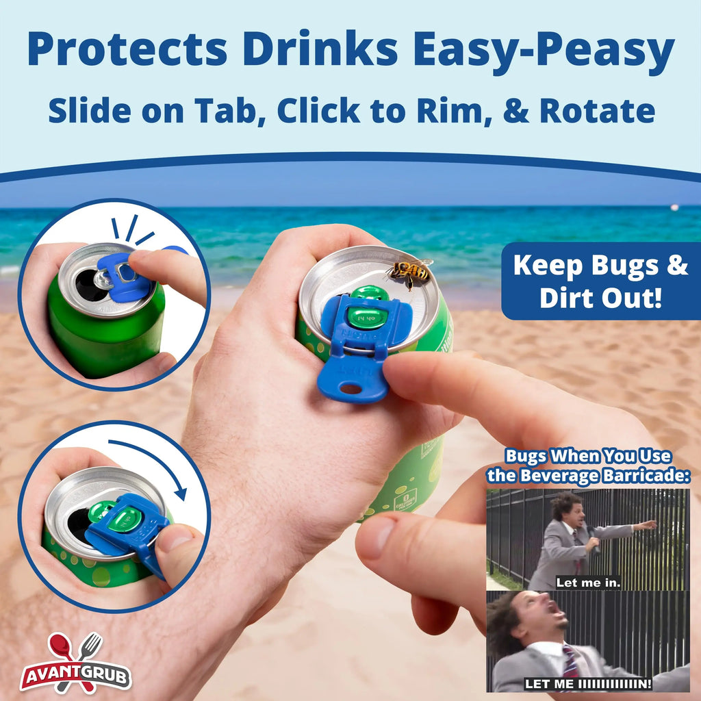 Complete Cover Easy Tab Opener New and Improved 6PK Beverage Barricade 2.0. Colorful Drink Can Protector Cap for Soda, Beer, Coke Shields from Bugs, Bees, Dust at the Party, BBQ, Beach
