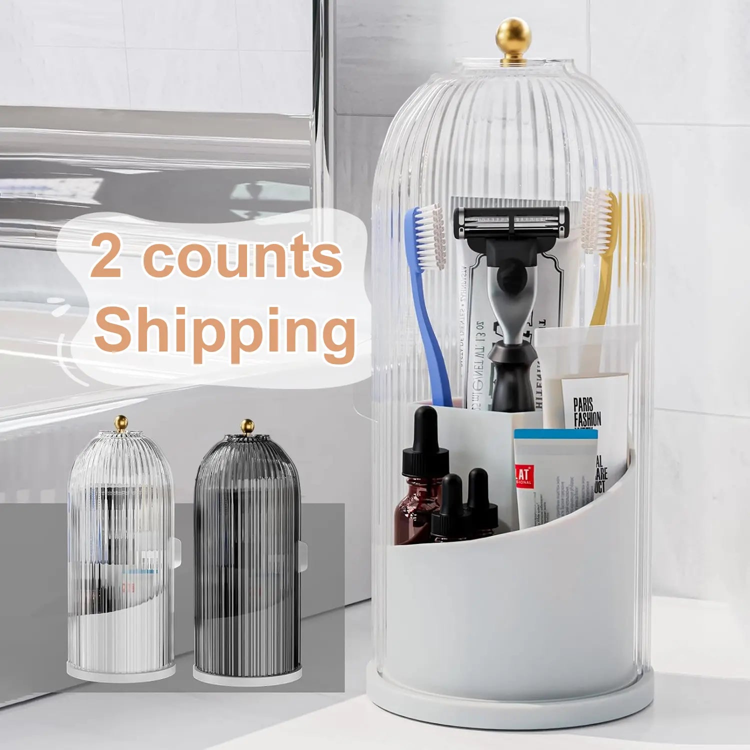 [Summervibes] 2-Count Toothbrush Holder Set - Modern Countertop Bathroom Decor, Stylish & Durable Toothpaste Organizer for Easy Storage