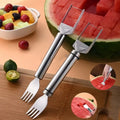 【2 Count】Watermelon Fork Slicer Cutter Slicertool,2-In-1 Stainless Steel Fruit Cutter,Dual Head Fruit Forks Slicer Knife with round Handle,Fruit Cutting Kitchen Utensils,Portable Modern,Mirrorzone.Smartliving