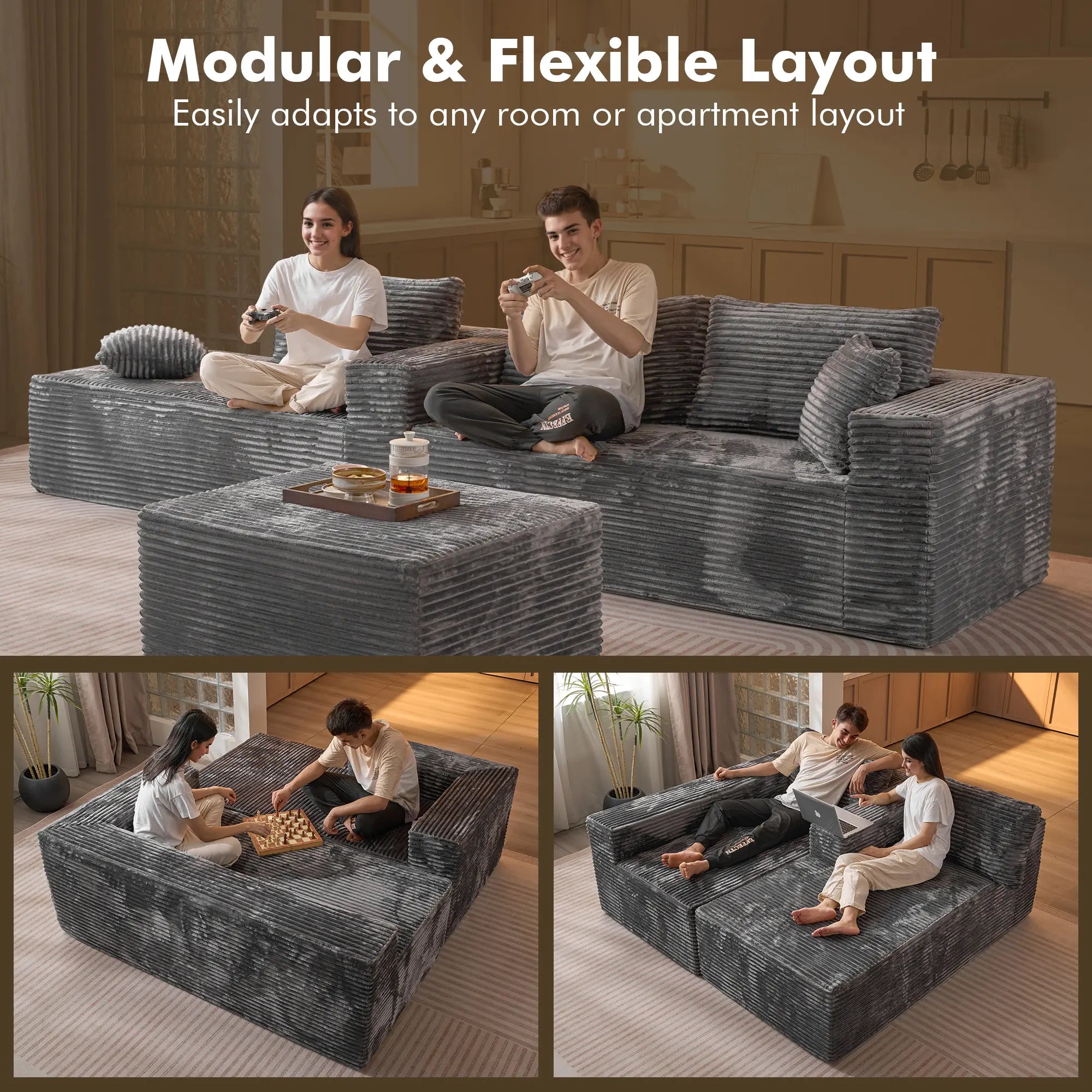 【Summer Vibes】Xizzi 108" Oversized Modular Cloud Sectional Sofa Set, L/U Shaped Boneless Couch High-Density Foam Plush Corduroy Deep Seat Sofa Bed for Living Room Bedroom, No Assembly Required