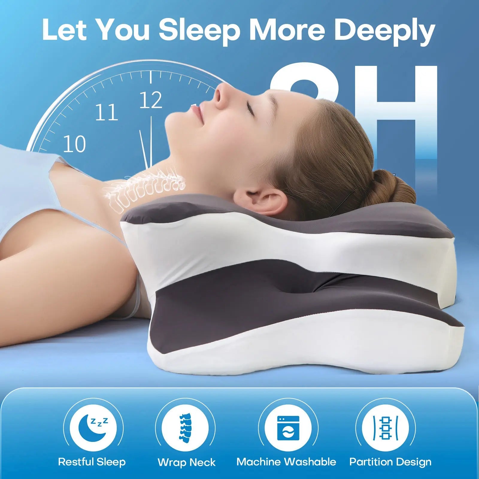 Double-Sided Contoured Neck Pillow, Unscented Supportive Memory Foam with Cooling Cover, Zoned Design & Extra-Large Armrest for Deep Sleepers & Side/Stomach/Back Sleepers #GLOBAL PICKS