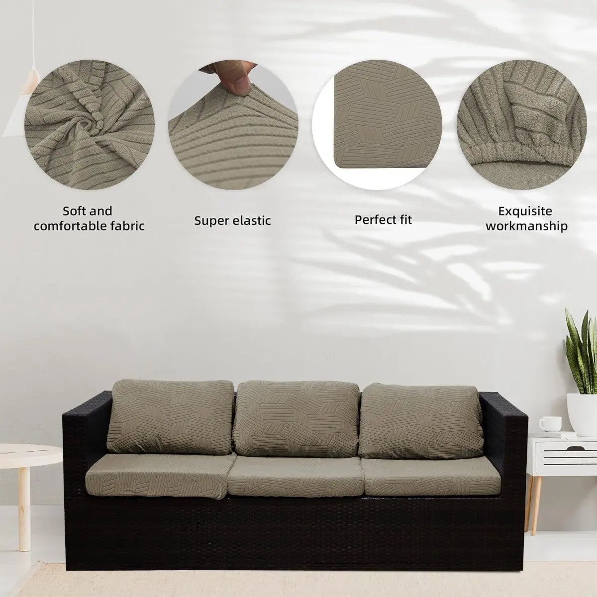 4/8 Piece Plaid Jacquard Outdoor Sofa Cushion Covers Set, Weather Resistant, Water Resistant Cushions, All-Season Solid Color, Elastic, Soft, Washable, Fashionable, Suitable for Sofa Cushions