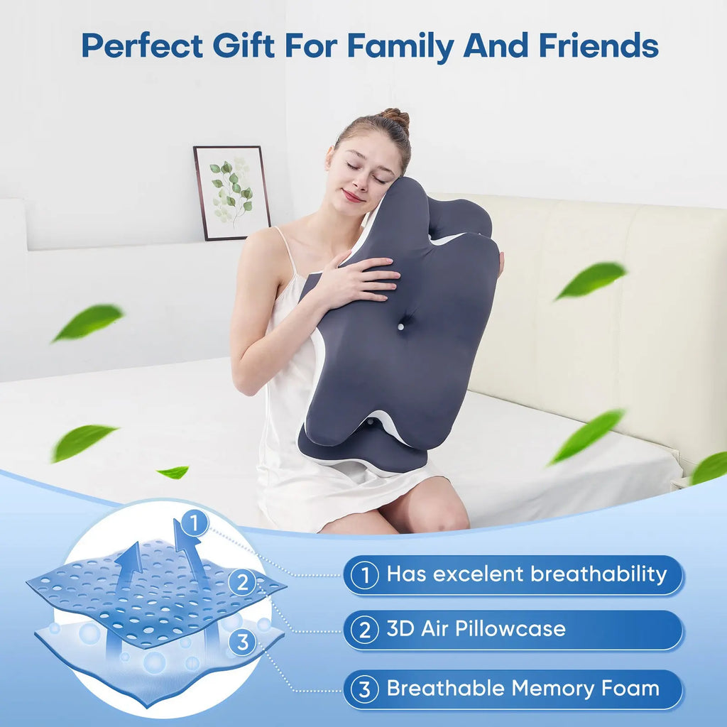 Double-Sided Contoured Neck Pillow, Unscented Supportive Memory Foam with Cooling Cover, Zoned Design & Extra-Large Armrest for Deep Sleepers & Side/Stomach/Back Sleepers #GLOBAL PICKS