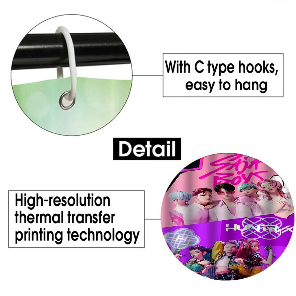 4-Piece Modern Bathroom Curtain Set, Colorful Background Print Shower Curtains, Includes 12 Hooks, Non-Slip Toilet Mat & U-Shaped Seat Cover