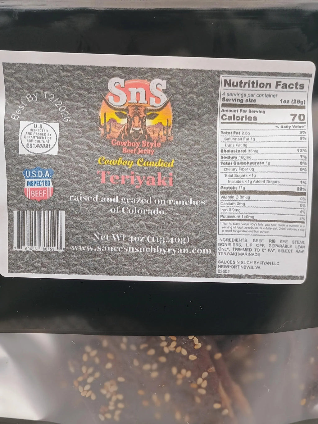 The Boss'S Fresh Beef Jerky Teriyaki Blend 4Oz - Sesame Teriyaki Marinated Wagyu Style Candied Beef Snack Meat Flavor - Dried High Protein