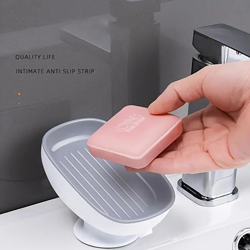 1-Piece Luxurious Adjustable Oval Soap Dish with Drain, Wall-Mounted Anti-Slip Removable Soap Tray for Bathroom, Shower and Sink, Bathroom Accessory