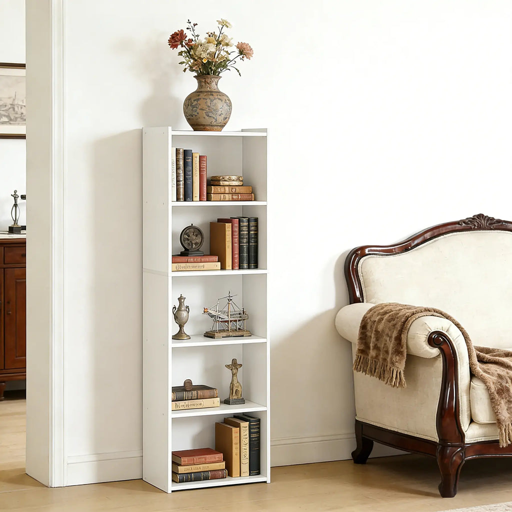 Segawe Modern Aesthetic 5-Tier Narrow Indoor Bookshelf - Home Furniture, Home Storage Organizer, House Decor Room Accessories Shelves (15.8"X9.5"X52")