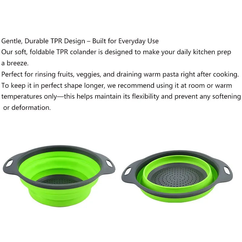 Foldable Tpr Colander Set, Kitchen Strainer Set, Kitchen Fruit and Vegetable Drying Rack, Pasta Drainer, Wash Bowl for Fruits Vegetables Noodles, Water Filter Tray