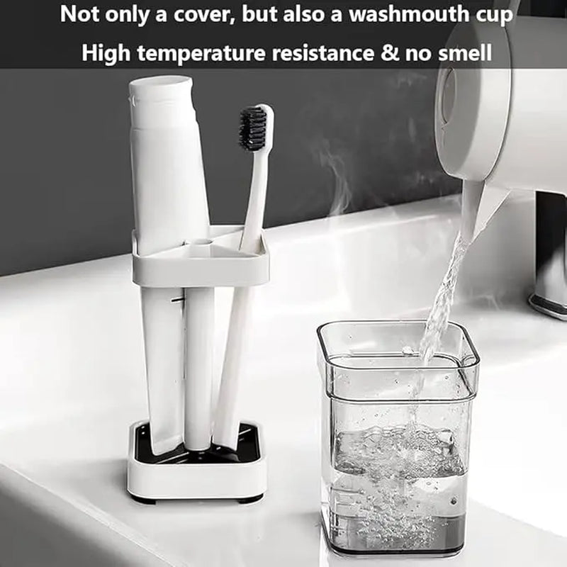 Toothbrush Holder Stand with Cover/Cup, 3 Slots for Toothbrushes, Compatible with Toothpaste & Razor Comb, Vanity Organiser White