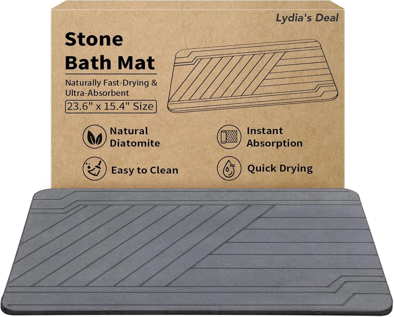 Stone Bath Mat - 23.6" X 15.4" Ultra Absorbent Diatomite Non-Slip Quick Drying Mat for Wet Areas Easy to Clean Bathroom Mat Home Essentials,Bathroom Accessories,Bathroom Decor,Bathroom Decor Set Summerwins