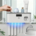 Wall-Mounted Toothbrush Holder for Bathroom - Adhesive-Backed No-Drilling Design, Multi-Slot Bathroom Organizer for Toothbrushes & Toothpaste, Solar-Charged Storage Stand, Apartment Accessories