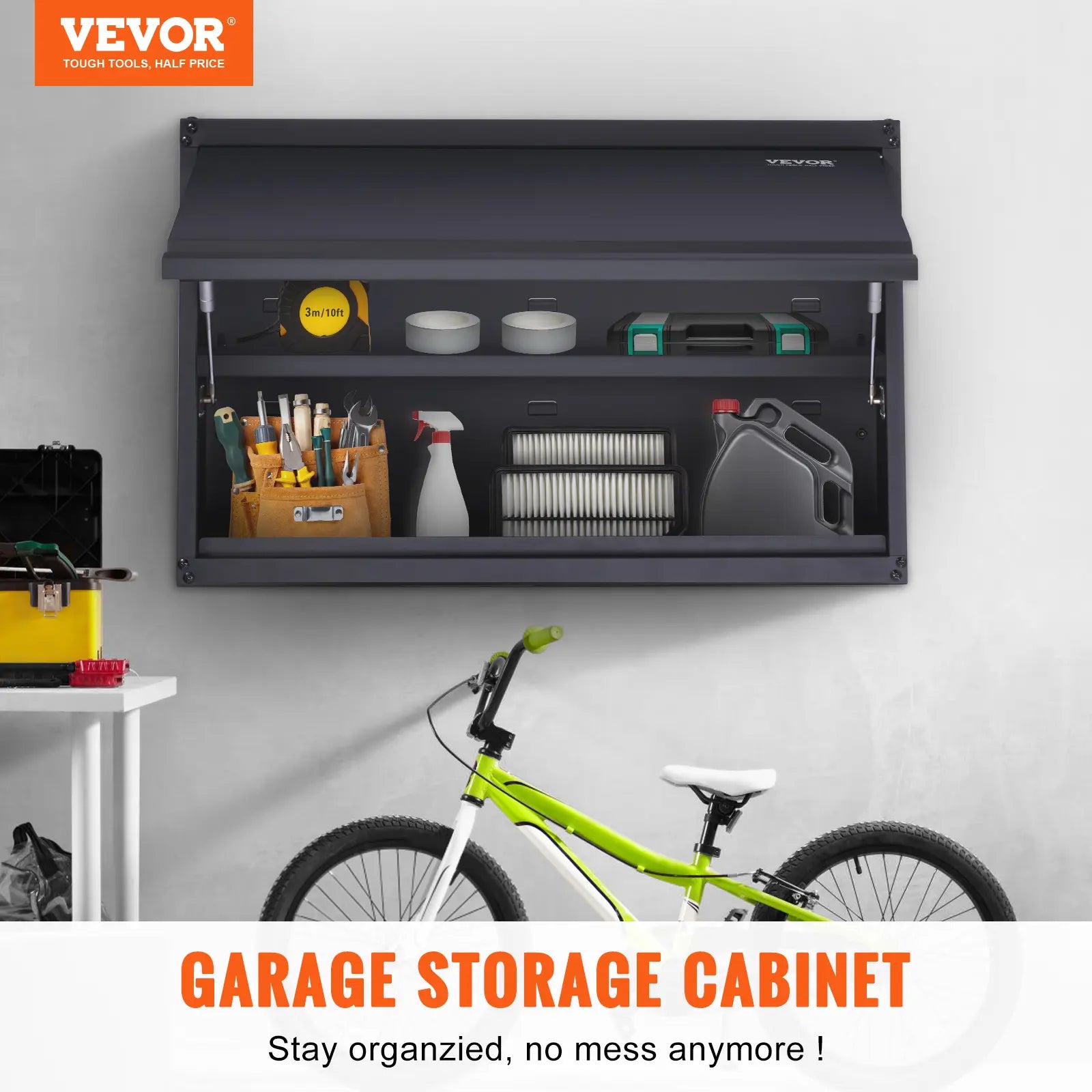 【Fathersdaygift】Vevor Metal Storage Cabinet, 120Lbs Load Capacity per Shelf, 20'' Tall Wall-Mounted Powder-Coating Steel Garage Cabinet with Adjustable Shelf, Press to Lock & Open Door, Perfect for Office Home Garage, Adjustable Side Cabinet