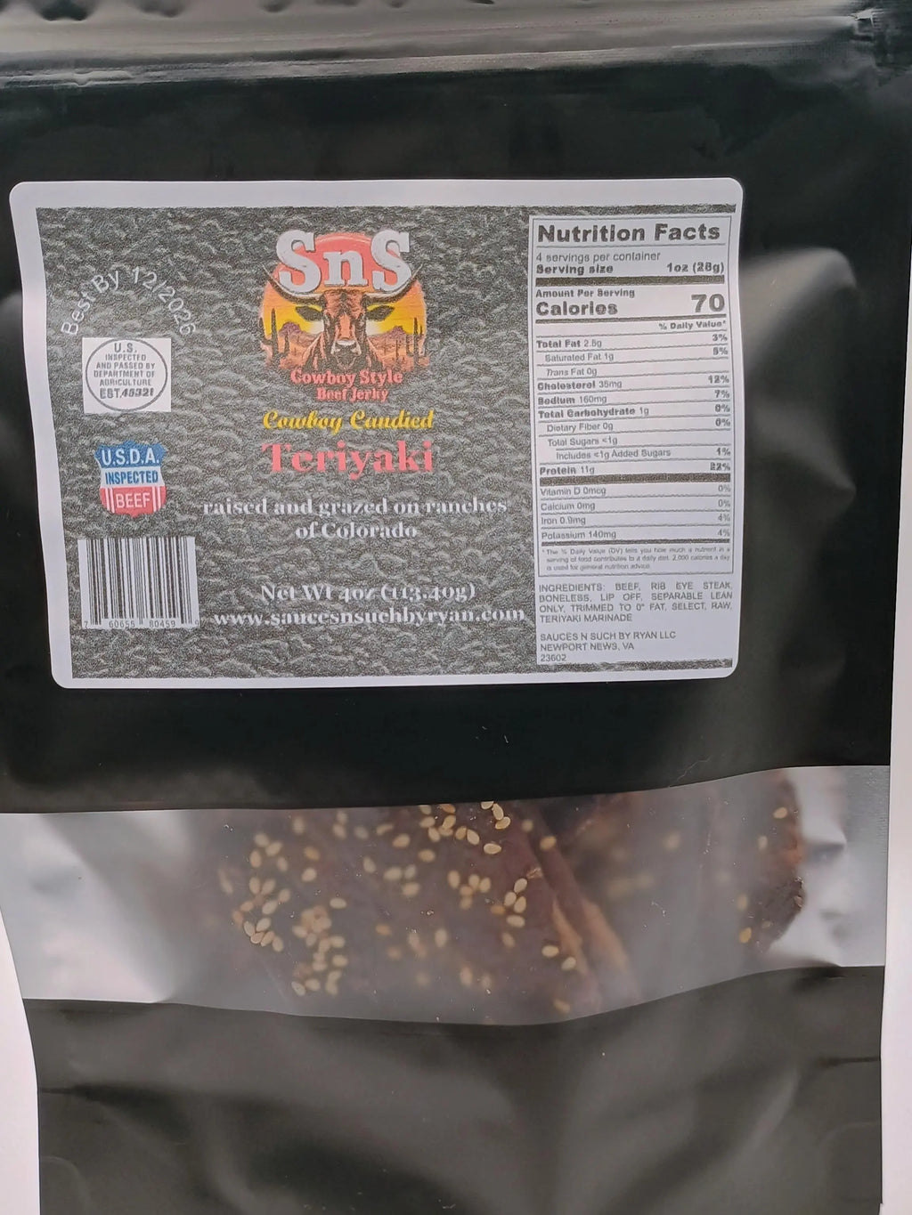 The Boss'S Fresh Beef Jerky Teriyaki Blend 4Oz - Sesame Teriyaki Marinated Wagyu Style Candied Beef Snack Meat Flavor - Dried High Protein