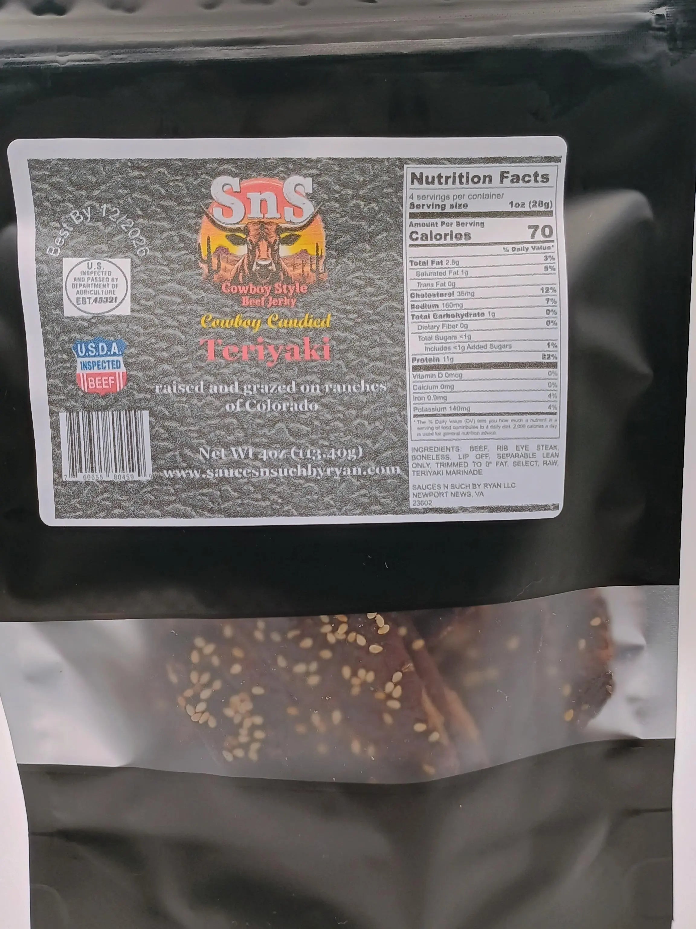 The Boss'S Fresh Beef Jerky Teriyaki Blend 4Oz - Sesame Teriyaki Marinated Wagyu Style Candied Beef Snack Meat Flavor - Dried High Protein
