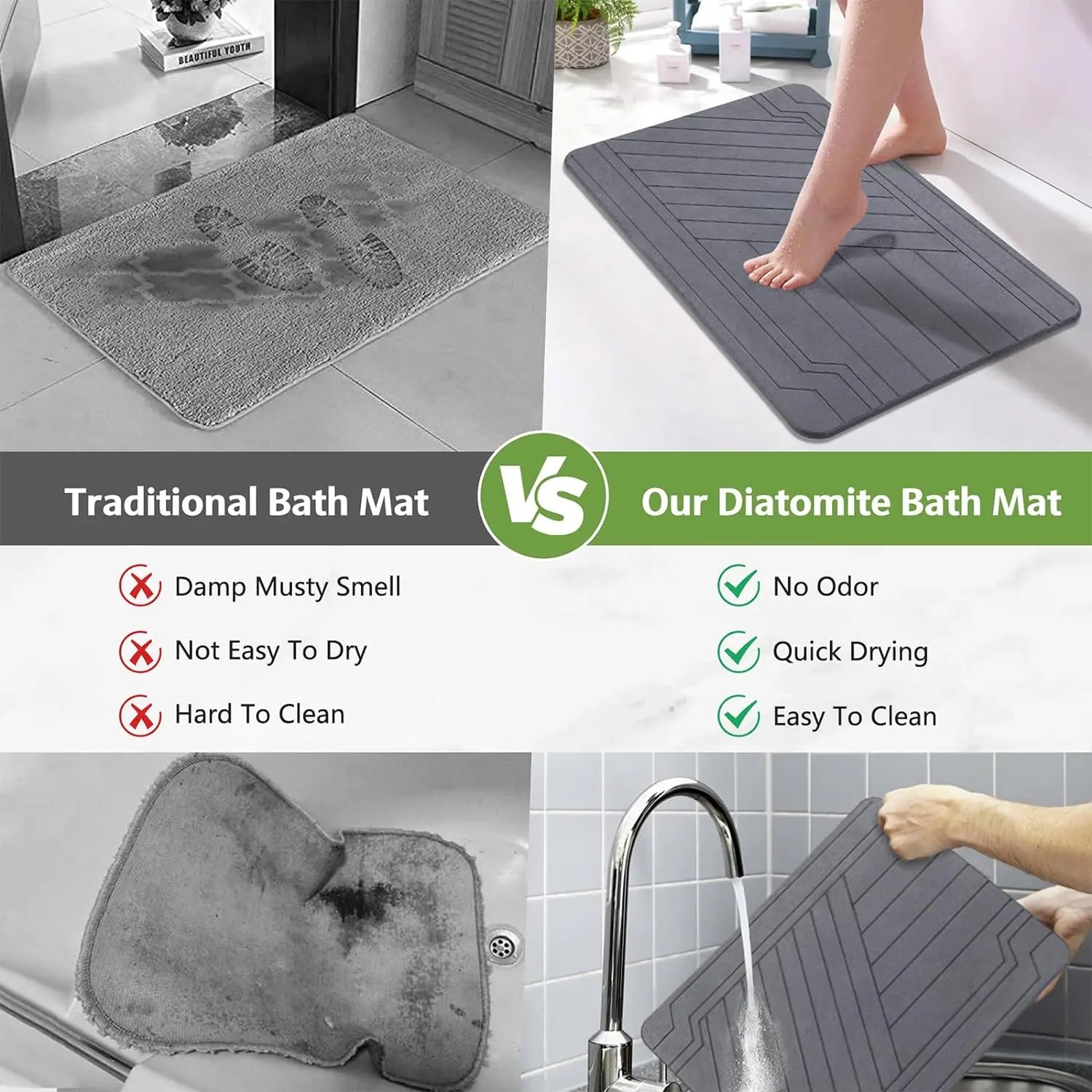 Stone Bath Mat - 23.6" X 15.4" Ultra Absorbent Diatomite Non-Slip Quick Drying Mat for Wet Areas Easy to Clean Bathroom Mat Home Essentials,Bathroom Accessories,Bathroom Decor,Bathroom Decor Set Summerwins