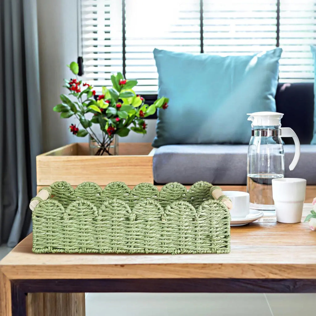 Woven Storage Basket with Fan Edge Design, Natural Basket for Toilet Tank Top Shelf, Bathroom Living Room Bedroom Vanity Home Decor Accessories